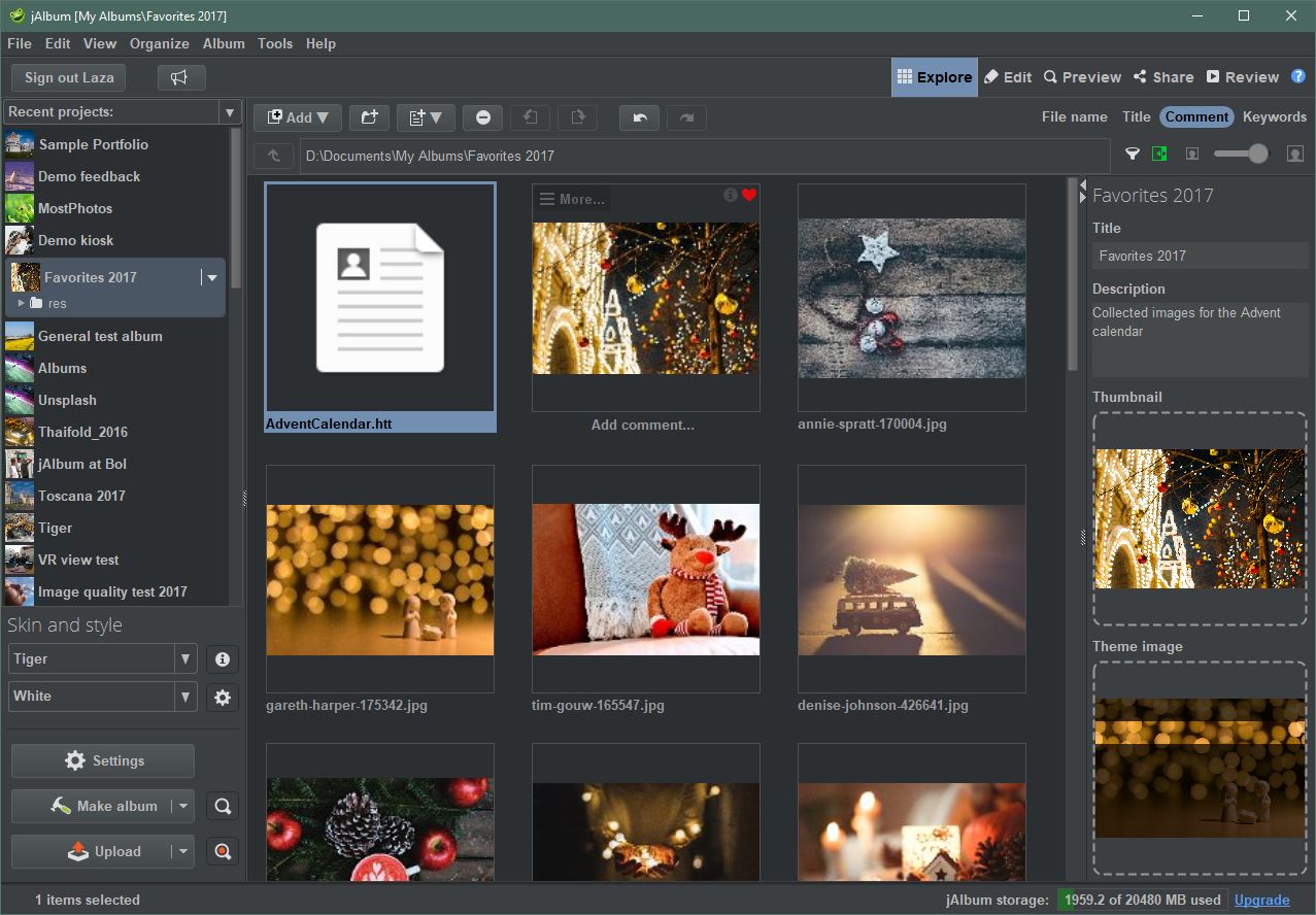 jAlbum 15's User Interface